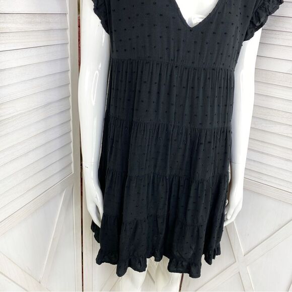 Urban Outfitters Tiered Clip Dot Mini Shift Dress Black Small - Picture 8 of 14